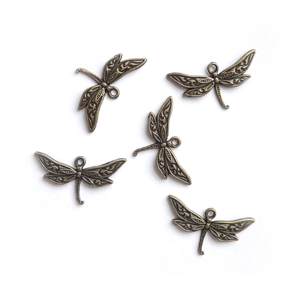 Large Dragonfly Metal Charms, Antique Bronze, 5 charms, for jewelry making &amp; crafts