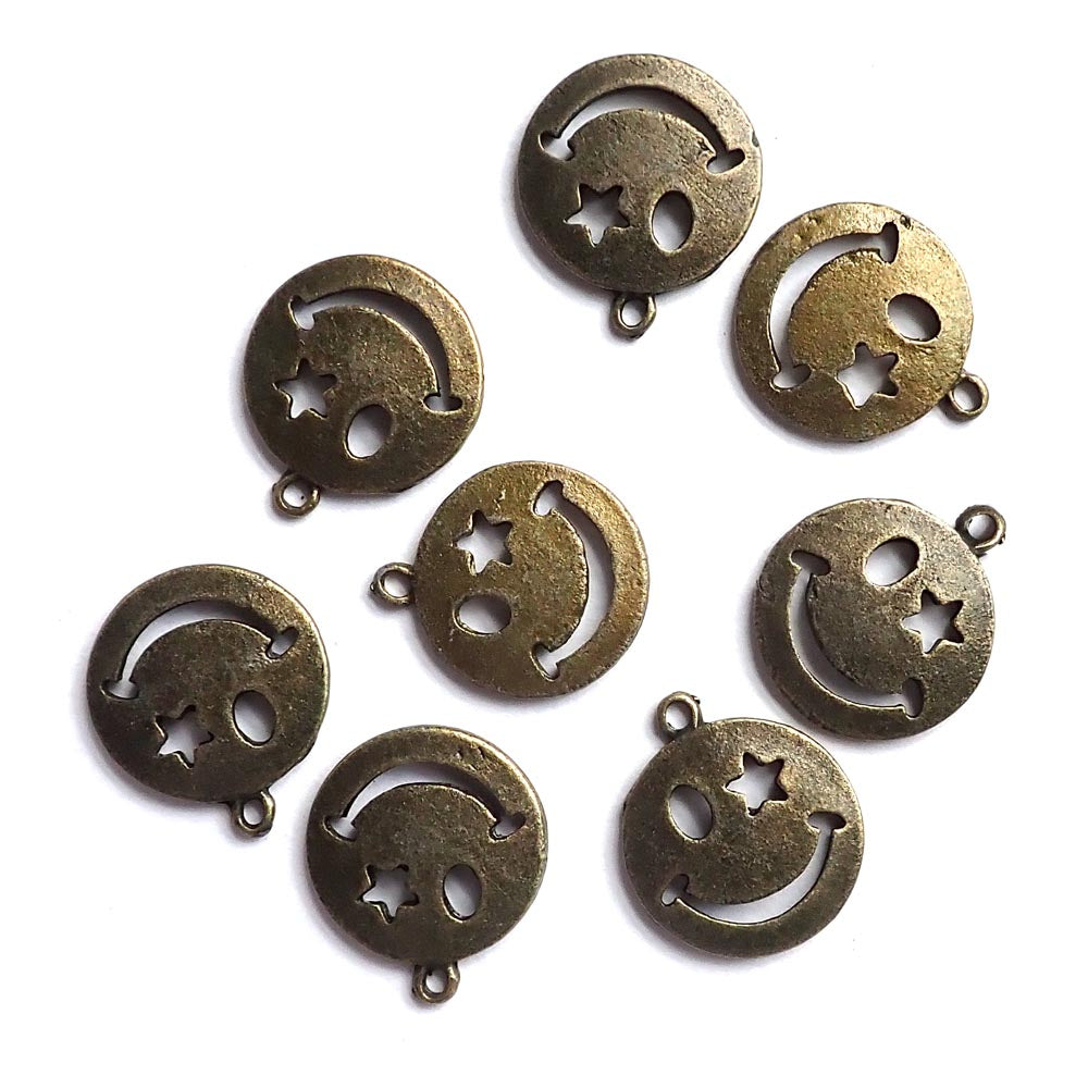 Smiley Face Metal Charms (star eye), Antique Bronze Color, about 8 charms, for jewelry making & crafts