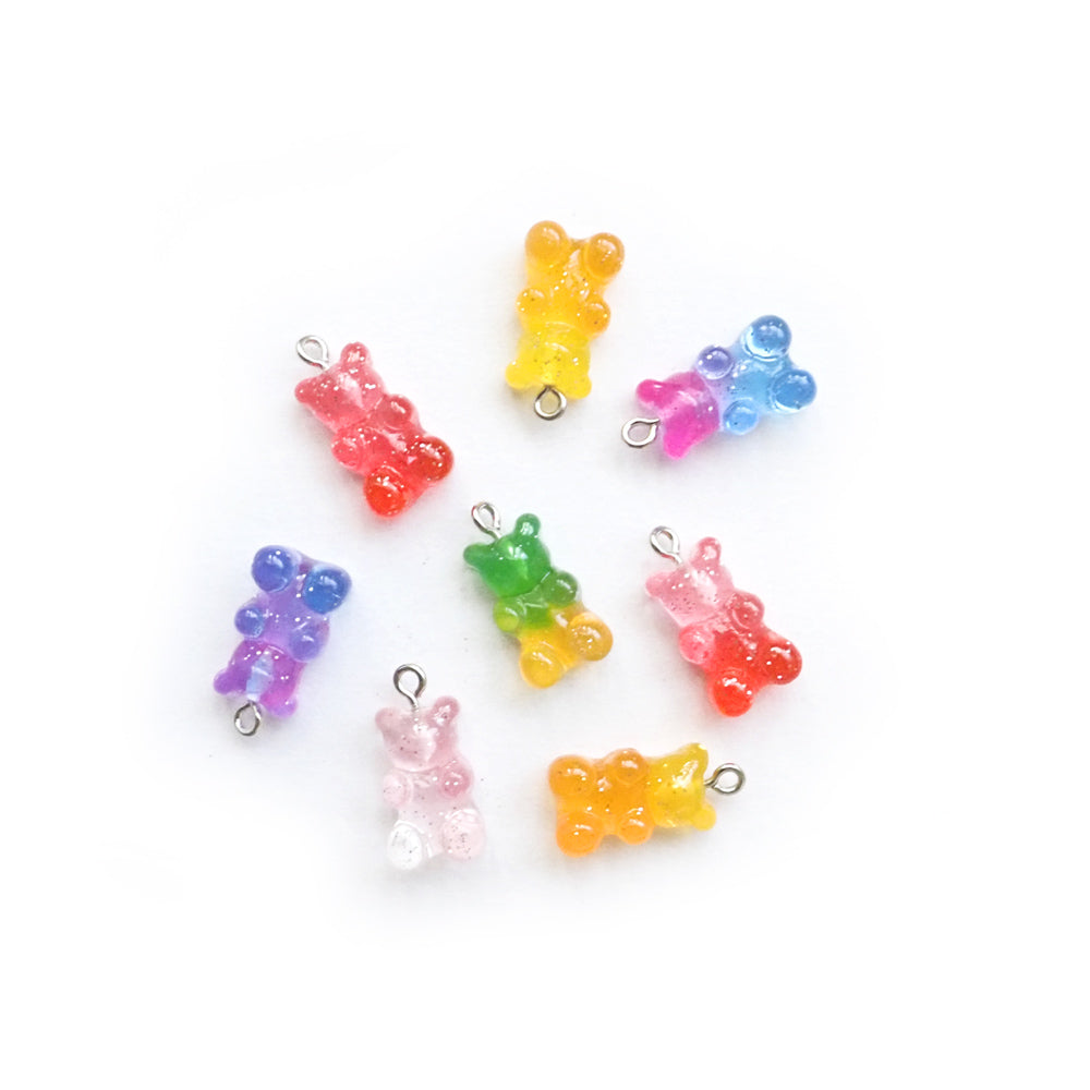 Teddy Bear Resin Charms, Transparent Mixed Colors, about 8 charms, for jewelry making &amp; crafts
