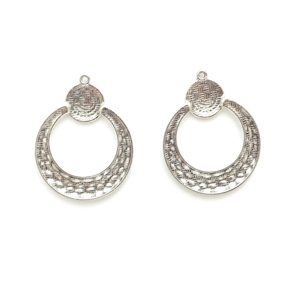 Hammered Vintage Style Earring Pendant Findings, Silver Tone, 2 charms