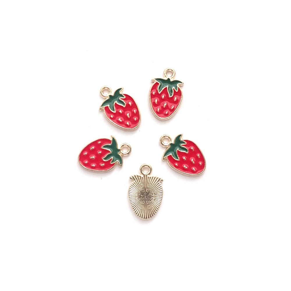 Strawberry Enamel Metal Charms, 5 charms, for making bracelets &amp; jewelry
