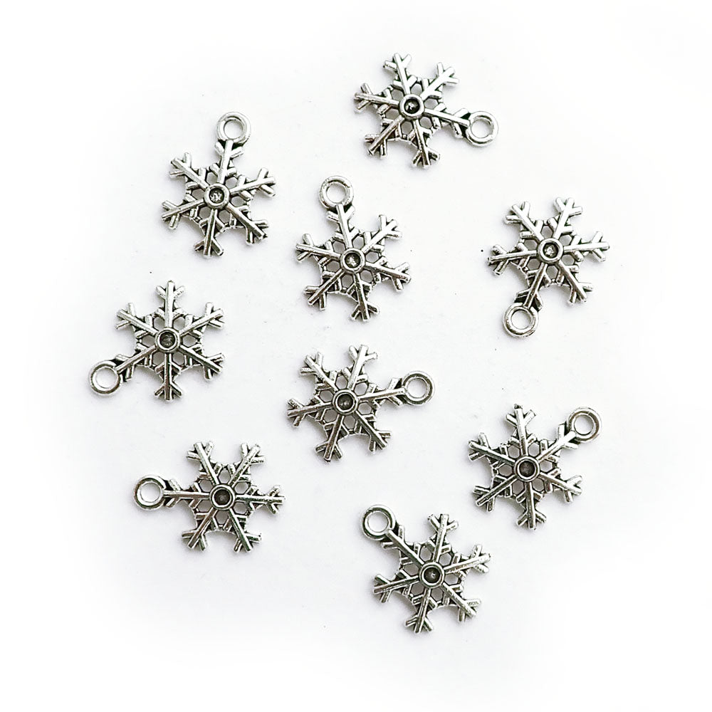 Snowflake Metal Charms, Silver Tone Color, about 9 charms