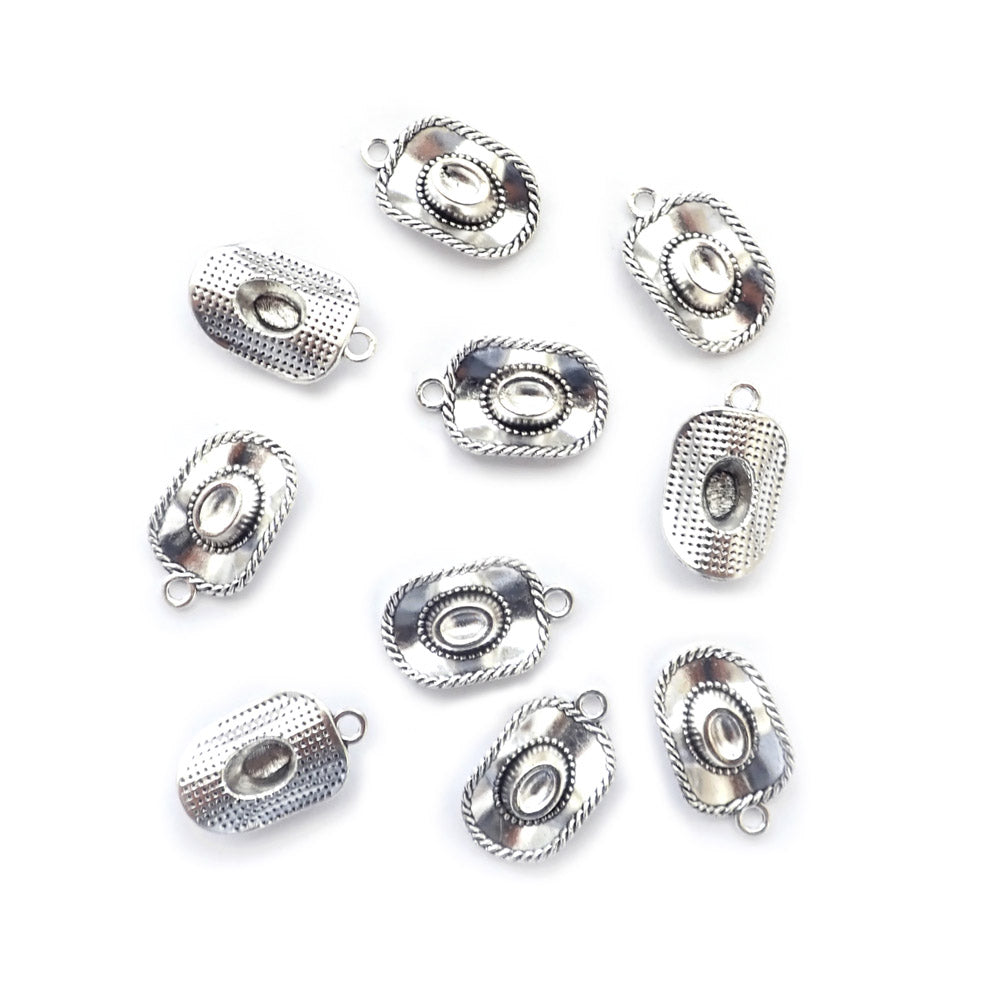 Cowboy Hat Metal Charms, Silver Tone Color, about 10 charms, for making bracelets &amp; jewelry