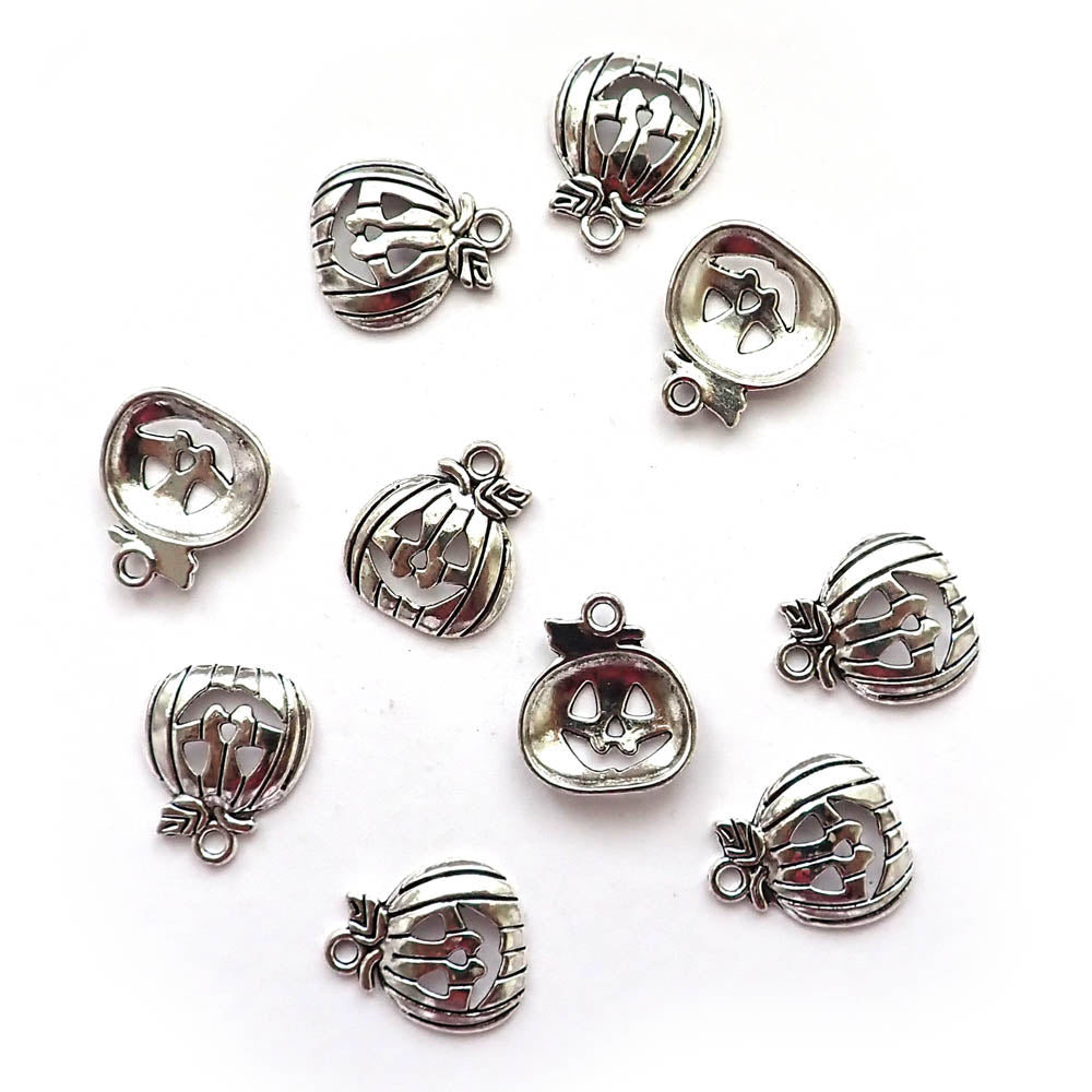 Halloween Jack-o-Lantern Pumpkin Metal Charms, Silver Tone, about 10 charms