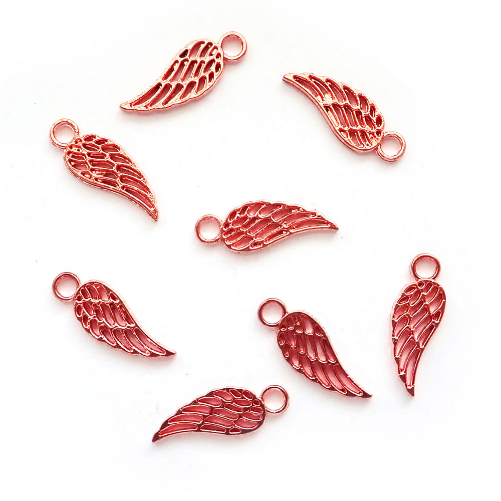 Angel Wing Metal Charms, Rose Gold Copper Color, about 8 charms, for making bracelets &amp; jewelry