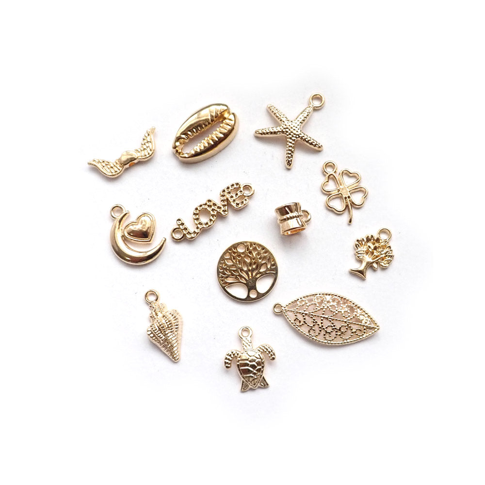 Variety Pack Metal Charm Mix, Gold Tone, 11 charms, for making bracelets &amp; jewelry