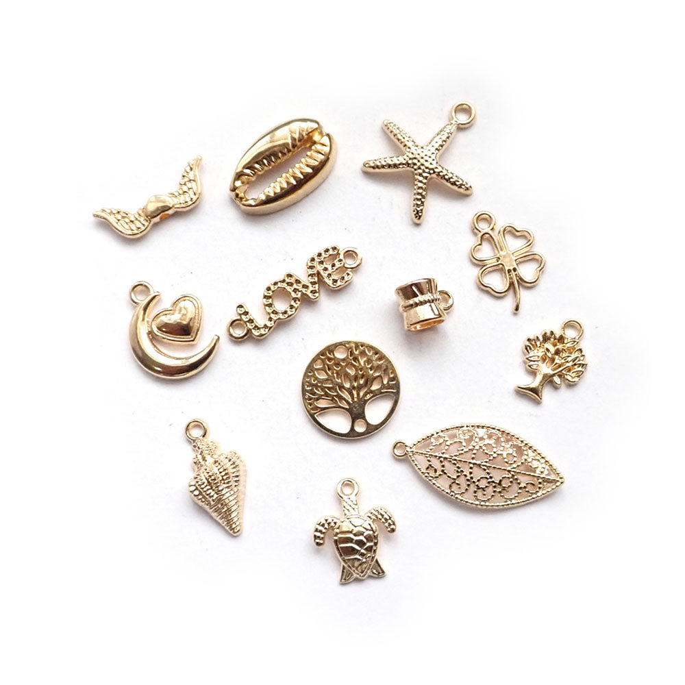 Variety Pack Metal Charm Mix, Gold Tone, 11 charms, for making bracelets &amp; jewelry