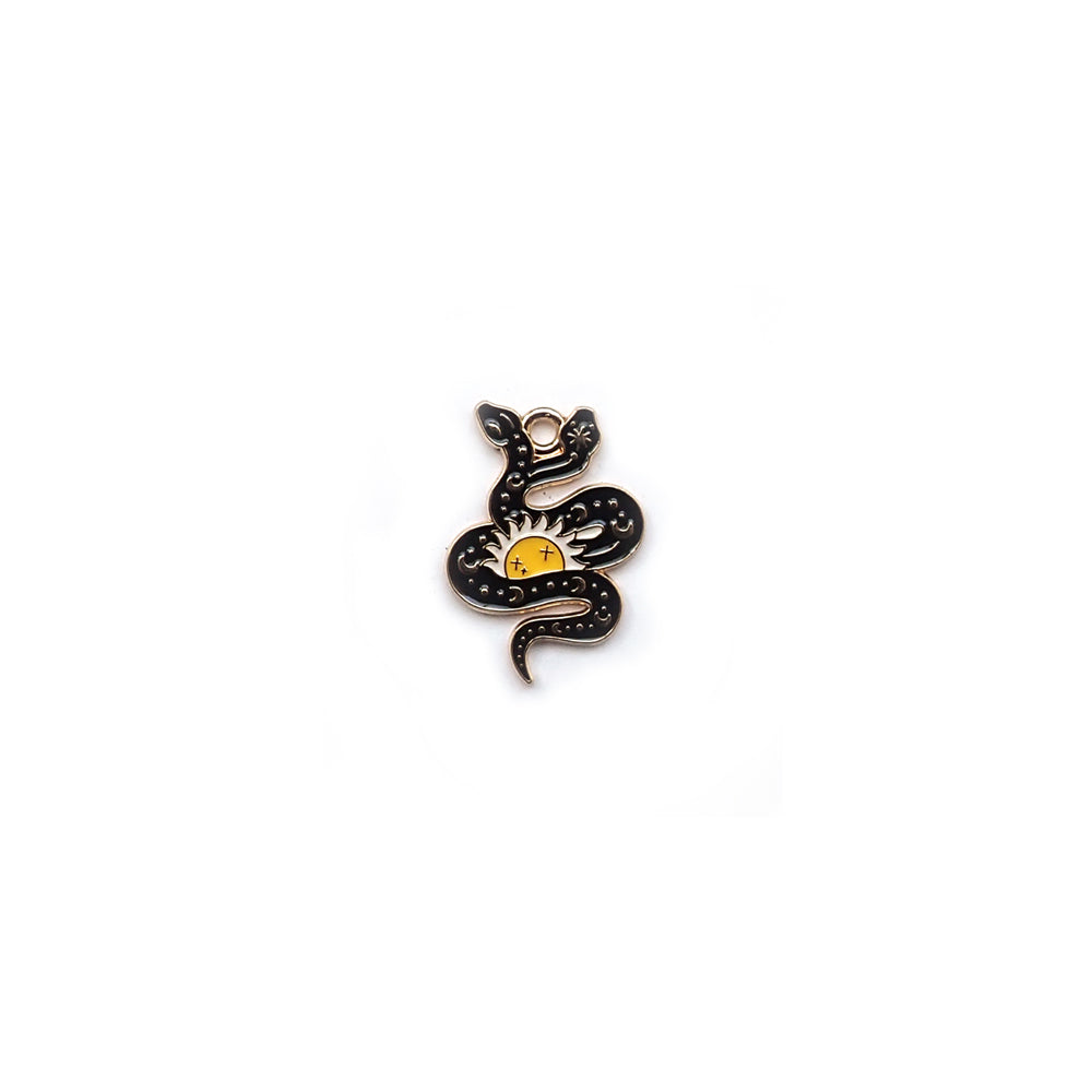 Enamel Black Snake &amp; Sun Metal Charm, 1 charm