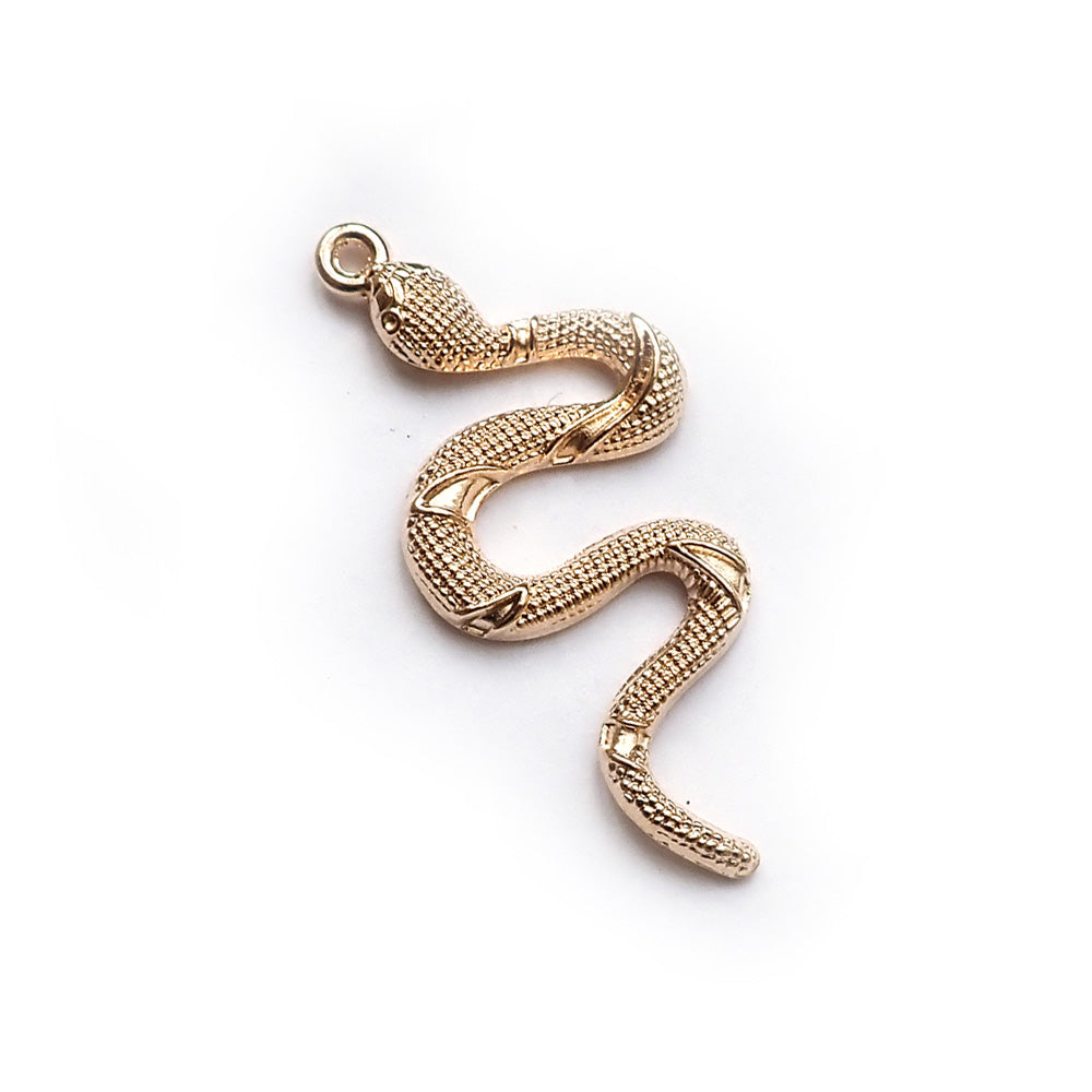 Snake Metal Pendant Charm, Gold Tone, 1 charm