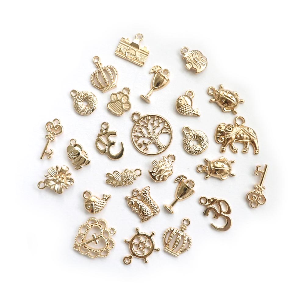 Gold Tone Metal Charms, Variety Pack, about 26 charms