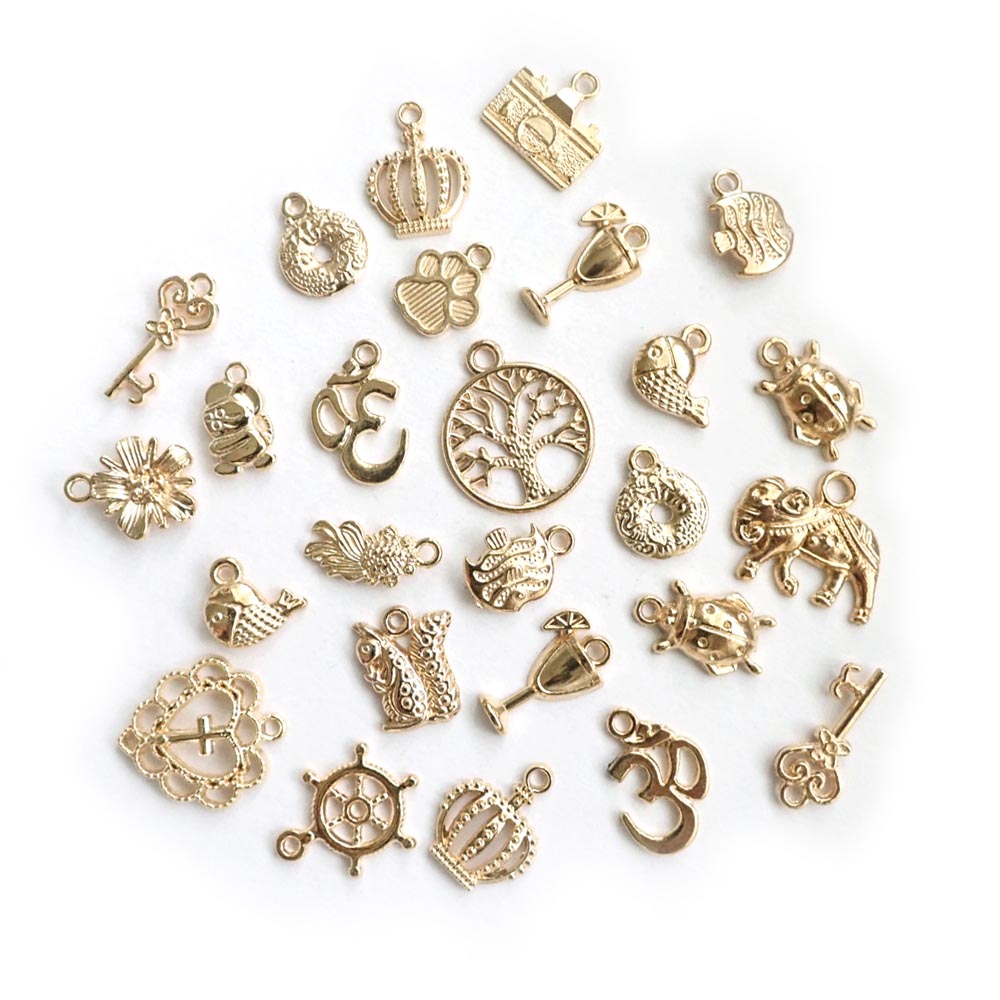 Gold Tone Metal Charms, Variety Pack, about 26 charms