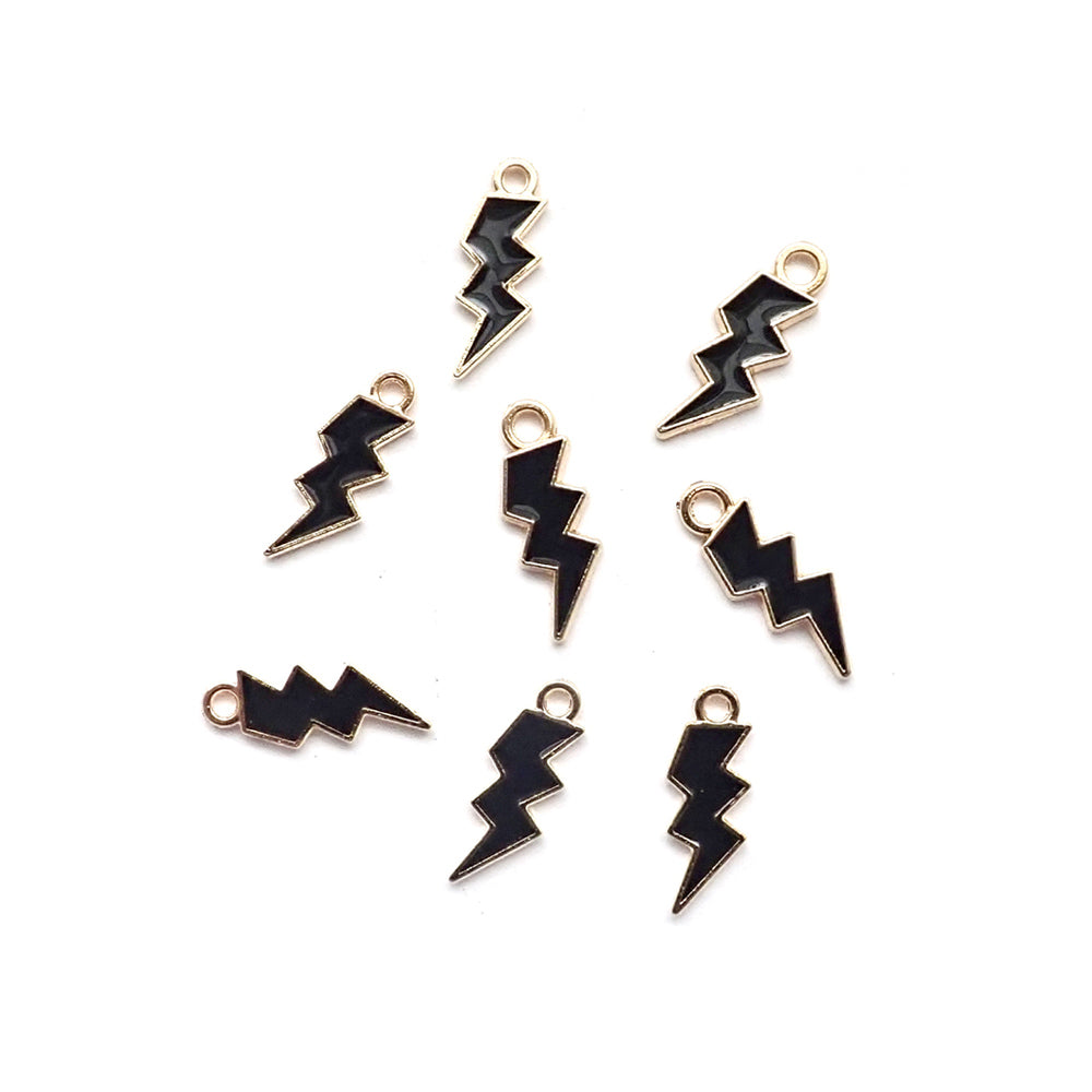 Black Enamel Lightning Charms, about 8 charms