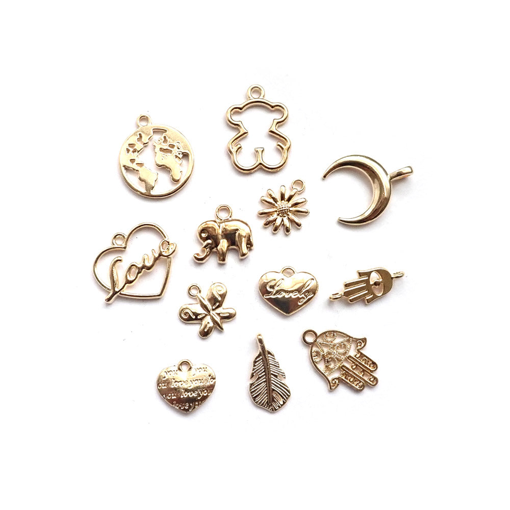 Surprise Metal Charm Mix, Gold Tone Color, 12 charms