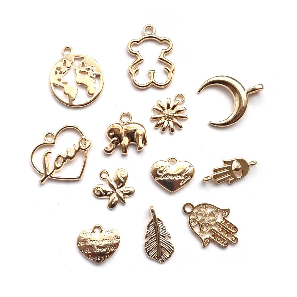 Surprise Metal Charm Mix, Gold Tone Color, 12 charms