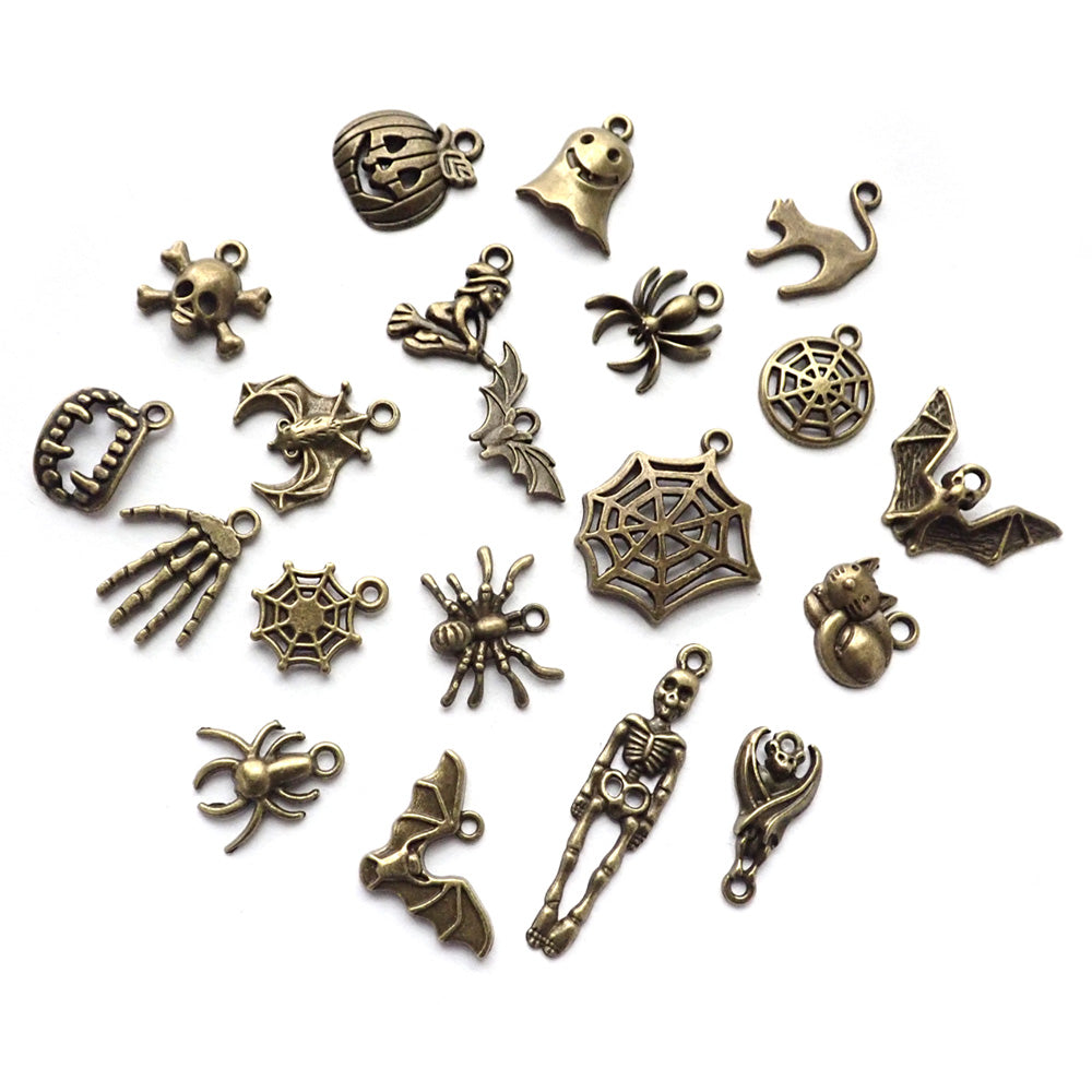 Halloween Charm Set, Antique Bronze Color, 20 charms
