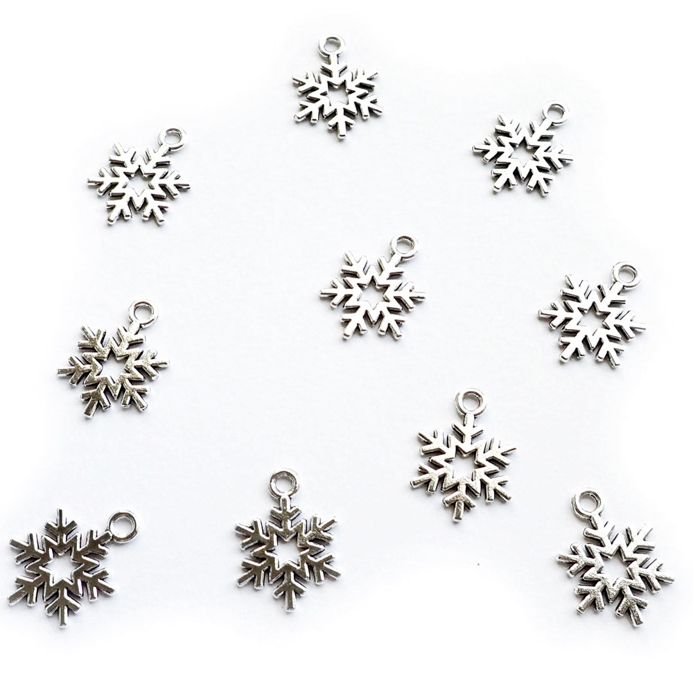 Snowflake Metal Charms, Silver Tone, about 10 charms