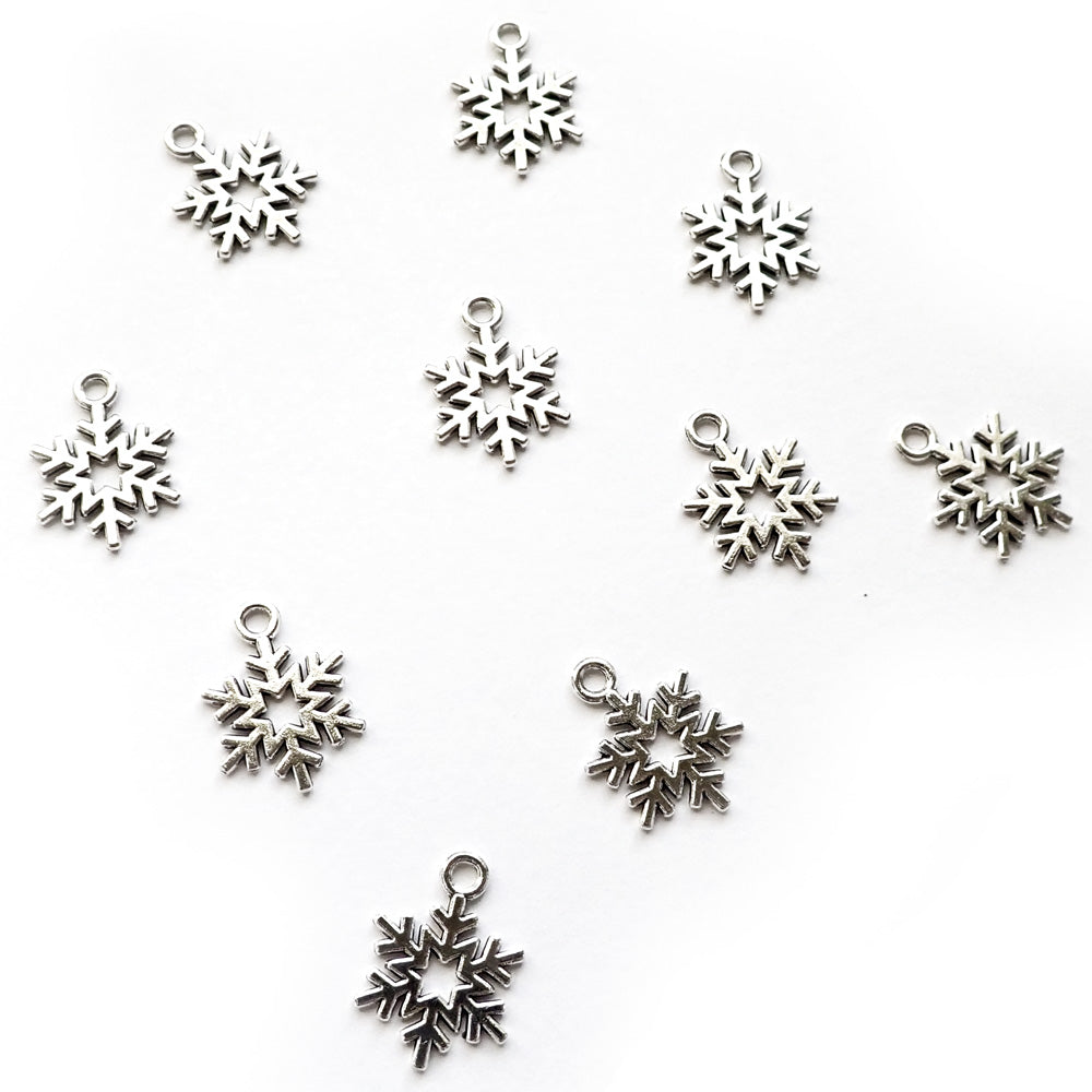 Snowflake Metal Charms, Silver Tone, about 10 charms