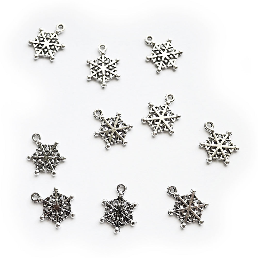 Snowflake Metal Charms, Silver Tone, about 10 charms