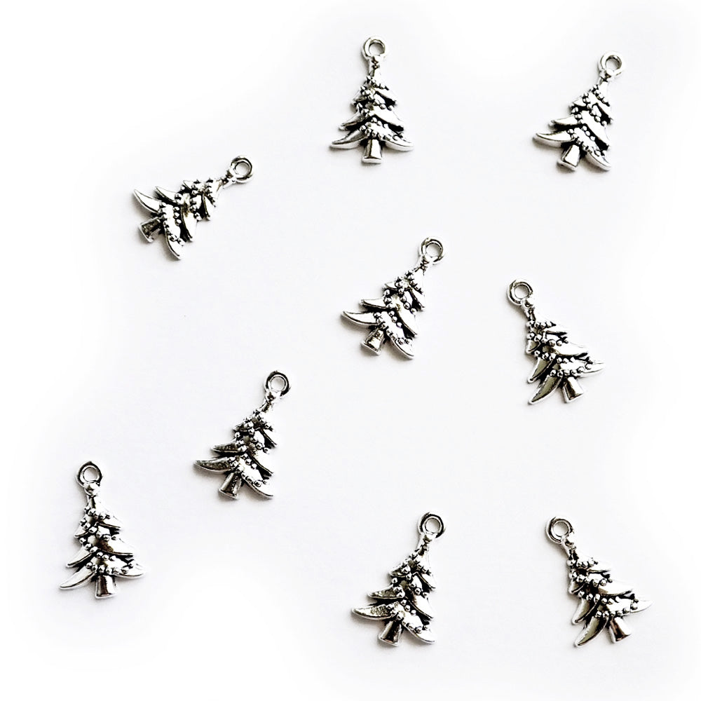Christmas Tree Metal Charms, Silver Tone, about 9 charms