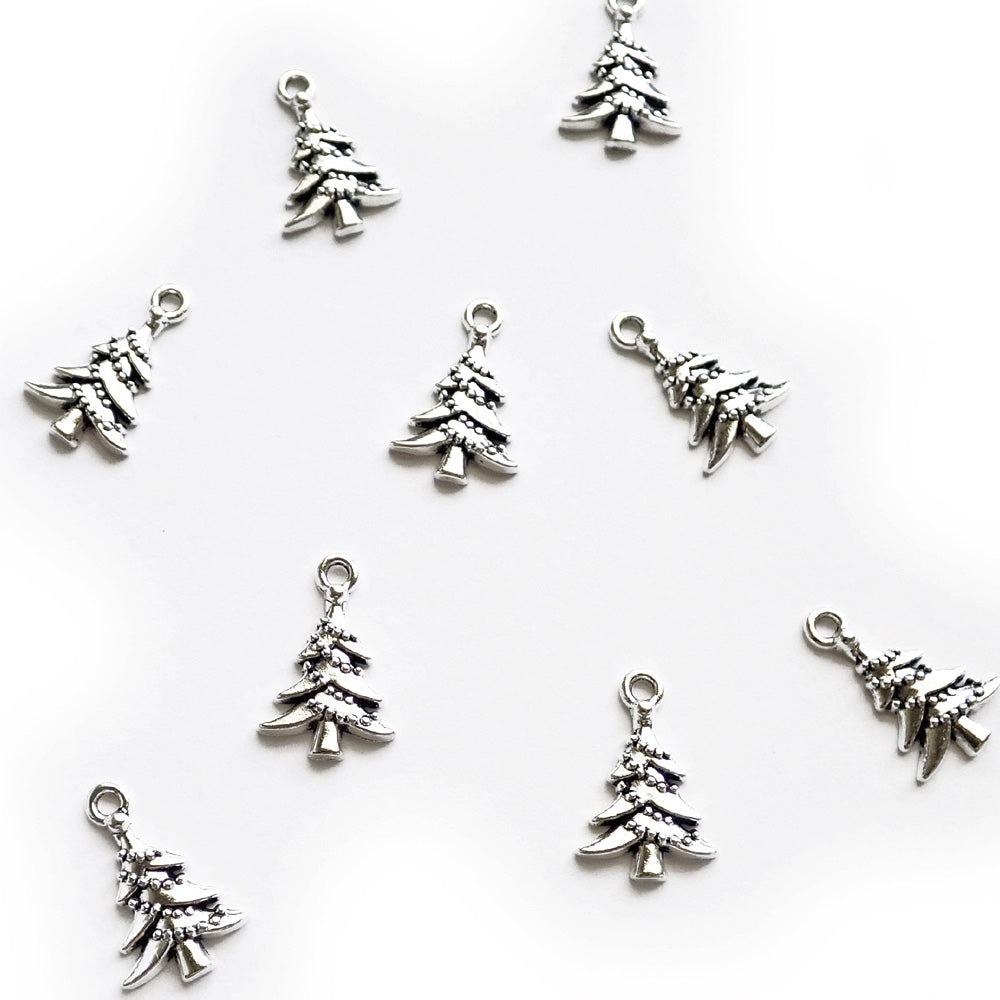 Christmas Tree Metal Charms, Silver Tone, about 9 charms