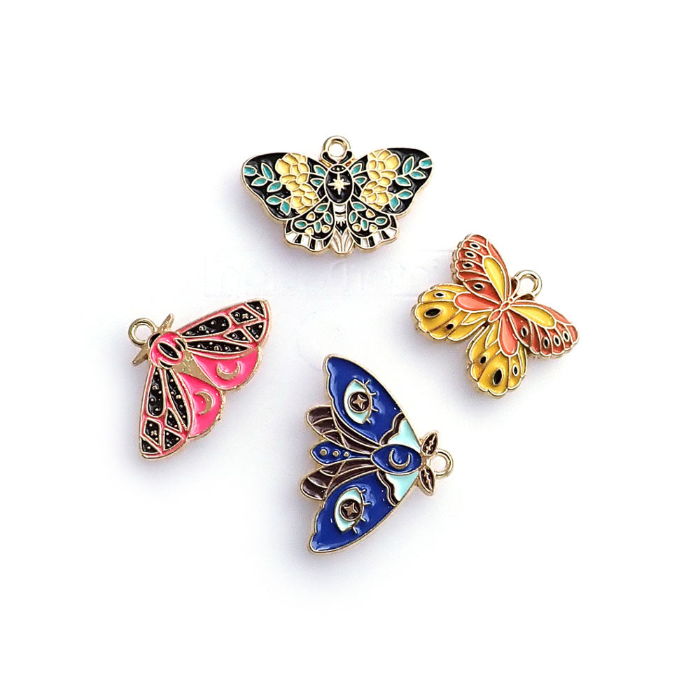 Enamel Butterfly &amp; Moth Metal Charms, 4 charms, for making bracelets &amp; jewelry