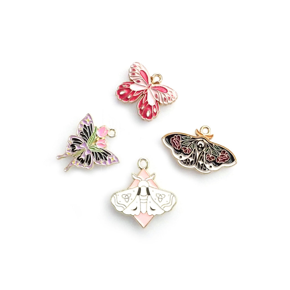 Butterfly &amp; Moth Enamel Metal Charm Mix, 4 charms, for making bracelets &amp; jewelry