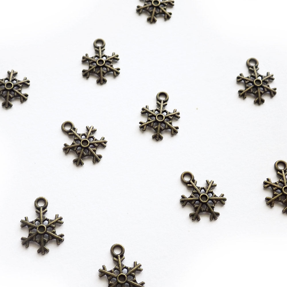 Snowflake Metal Charms, Antique Bronze Color, about 10 charms