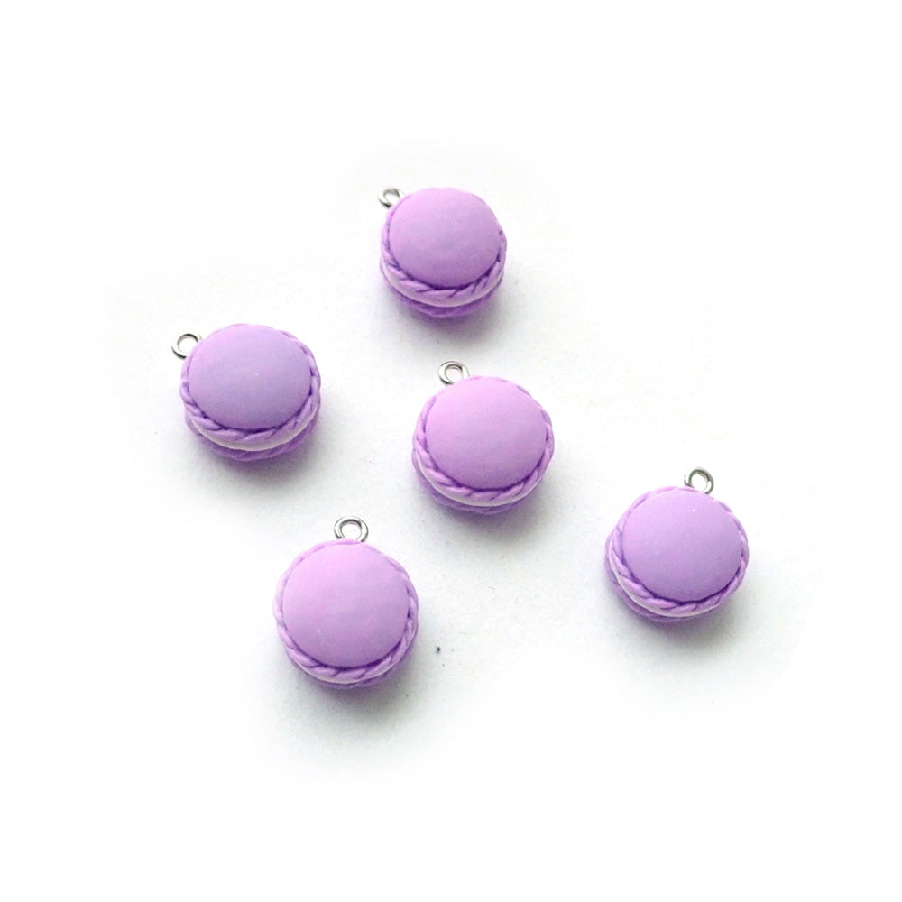 Lilac Purple Plastic Macaron Charms, 5 Charms