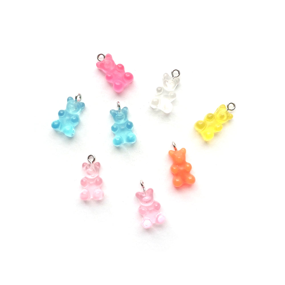 Teddy Bear Resin Charms, Transparent, Random Colors, about 8 charms
