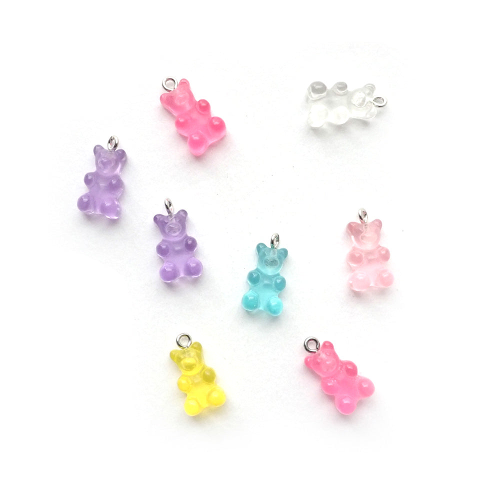 Teddy Bear Resin Charms, Transparent, Random Colors, about 8 charms