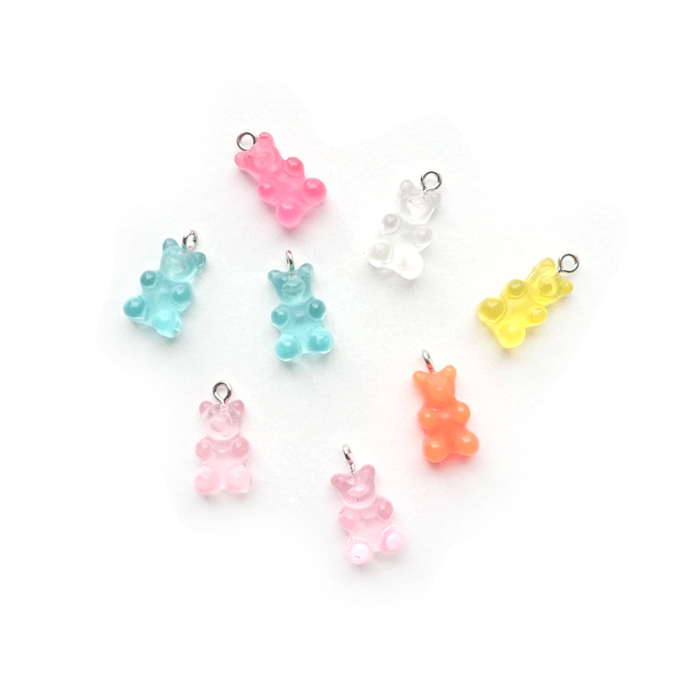 Teddy Bear Resin Charms, Transparent, Random Colors, about 8 charms