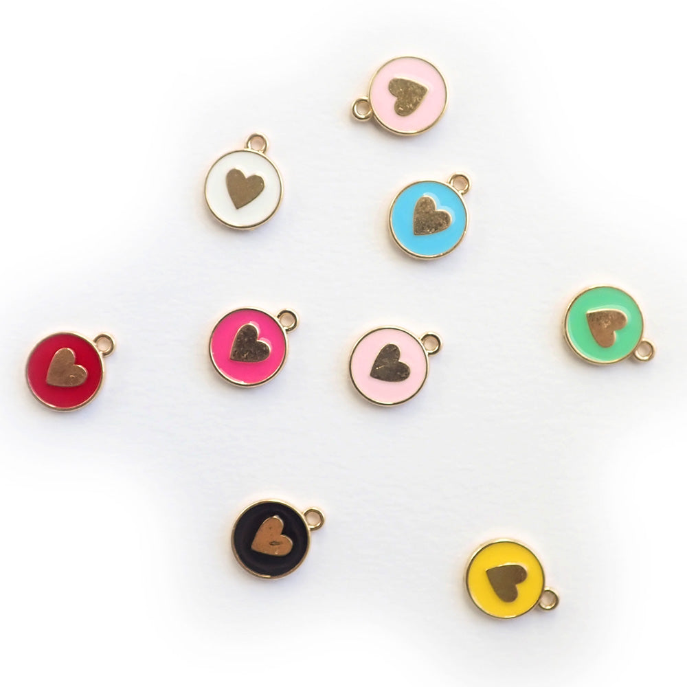 Enamel Round Heart Metal Charms, Mixed Colors, about 9 charms, for making bracelets & jewelry