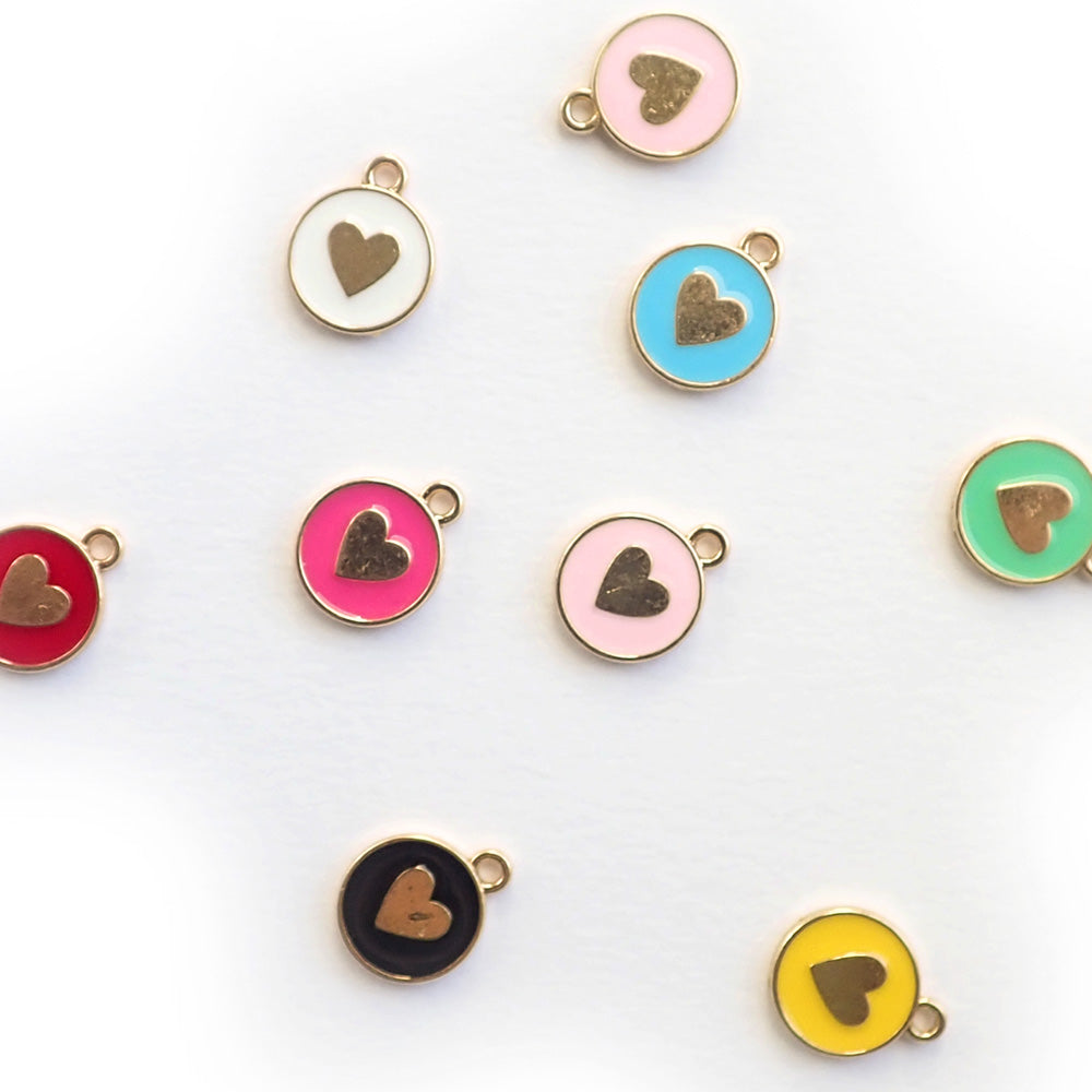 Enamel Round Heart Metal Charms, Mixed Colors, about 9 charms, for making bracelets &amp; jewelry