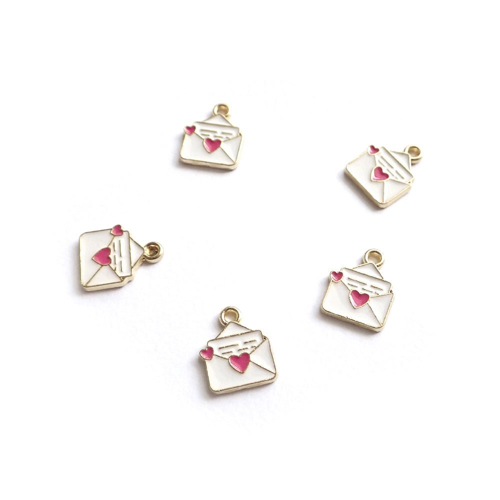 Love Letter Metal Enamel Charms, 5 charms