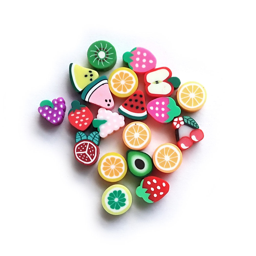 Fruity Polymer Clay Bead Mix, Random Mix, 8-10mm, about 20 beads