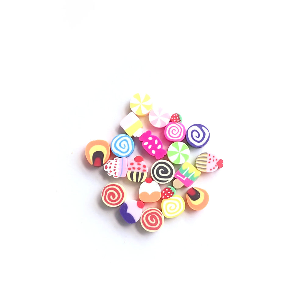 Super Sweet Candy &amp; Dessert Polymer Clay Beads, Random Mix, 9-11mm, about 20 beads