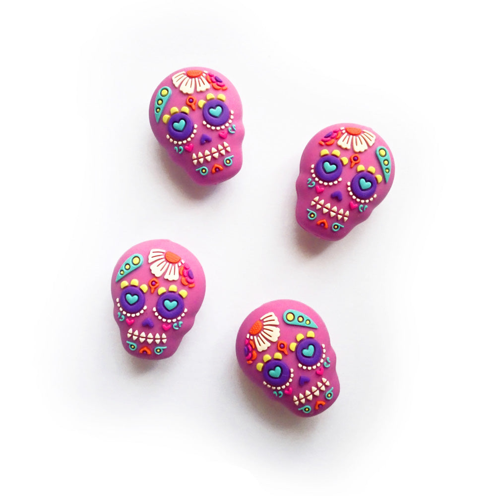 Sugar Skull Silicone Beads, Dark Pink, 4 beads