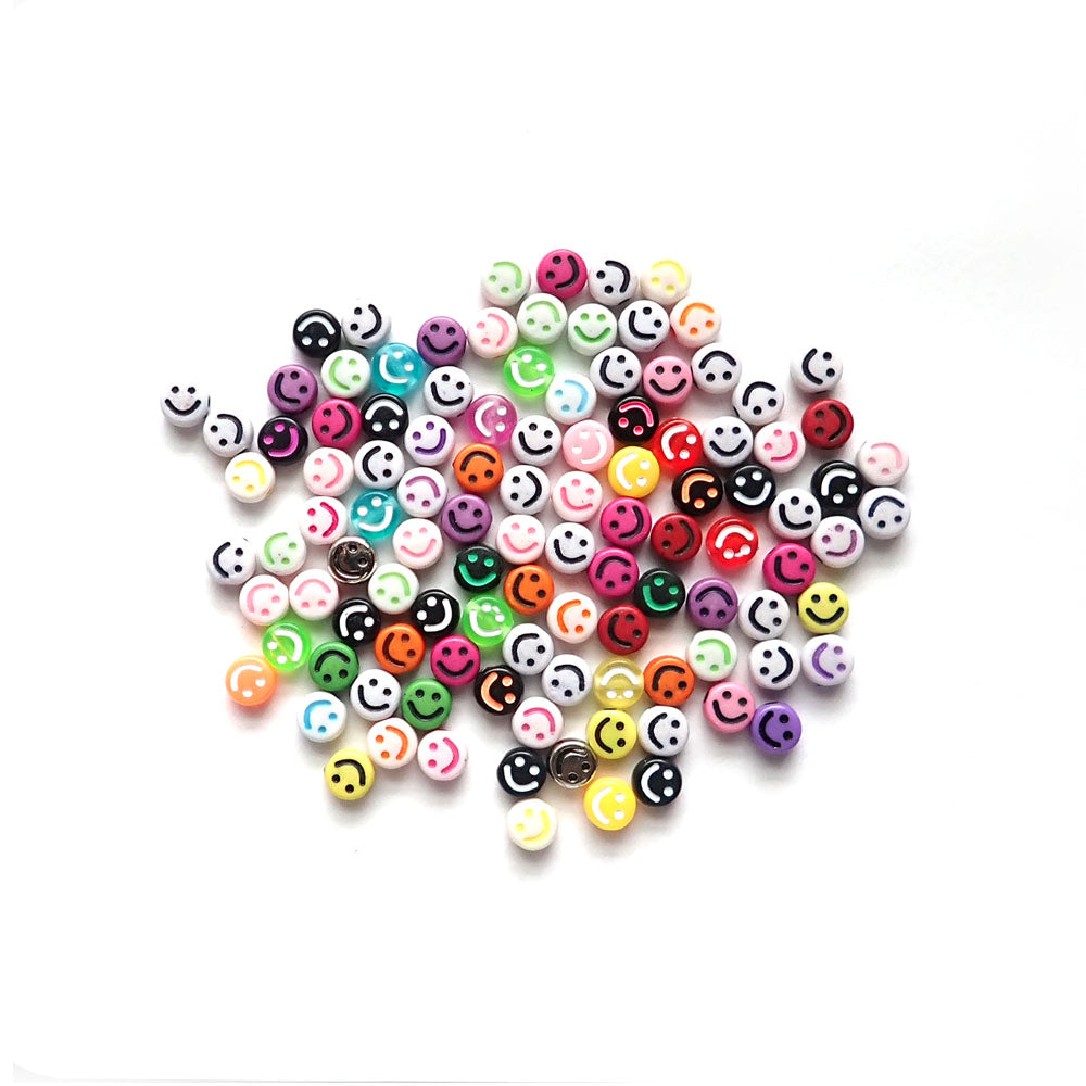 7mm Round Plastic Beads w/ Smiley Faces, Random colors, about 100 beads