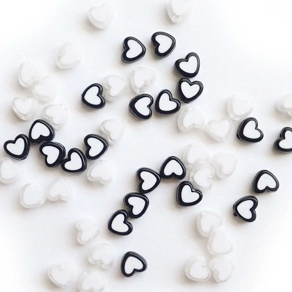 Black & White Mix Two Tone Plastic Heart Beads, about 50 beads