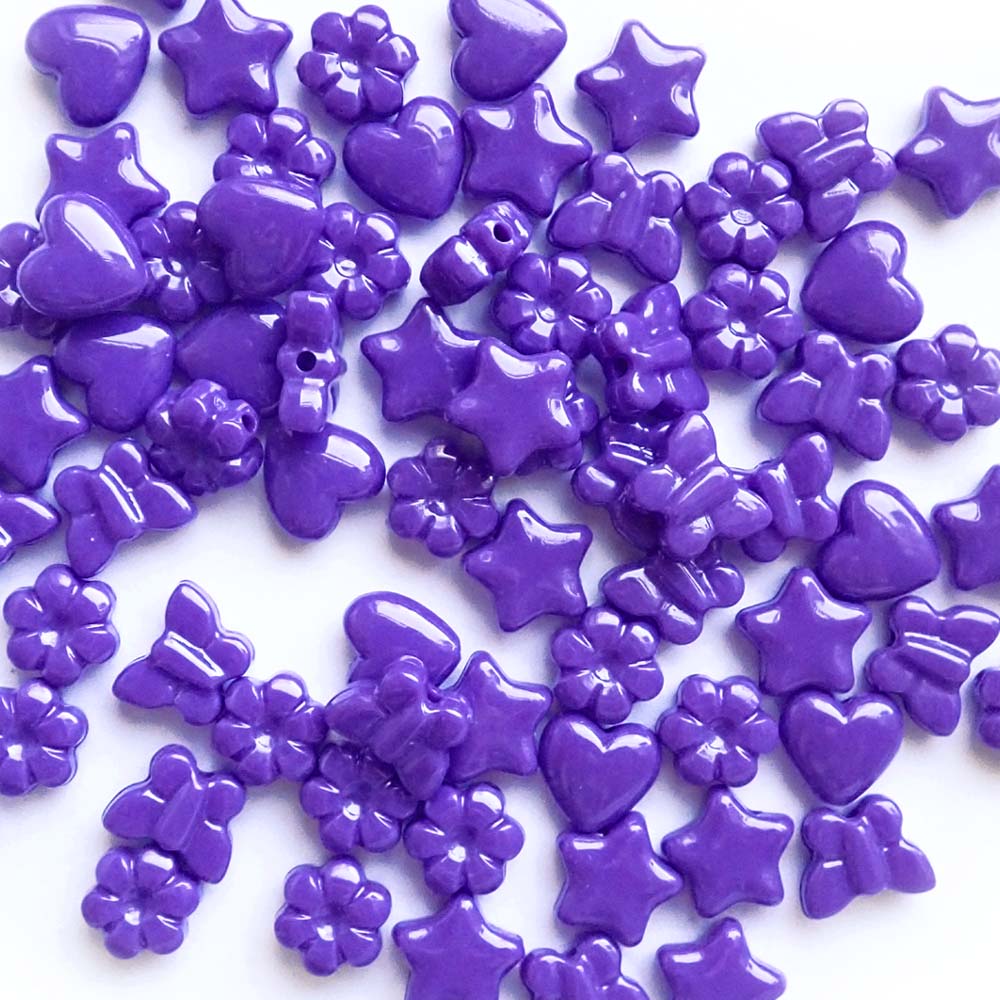 Purple Friendship Beads, Plastic Mixed Shapes, 48 beads