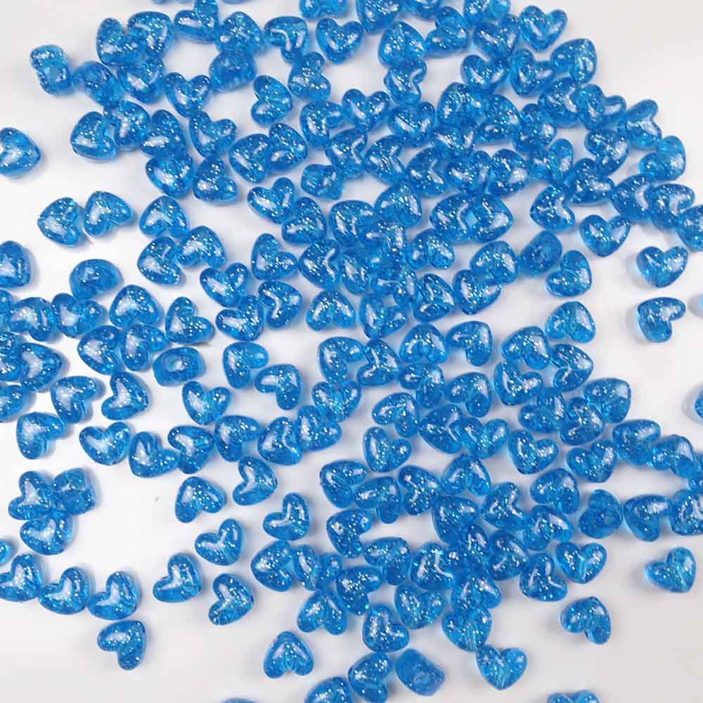Heart Plastic Pony Beads, 13mm, Dark Turquoise Glitter, 125 beads
