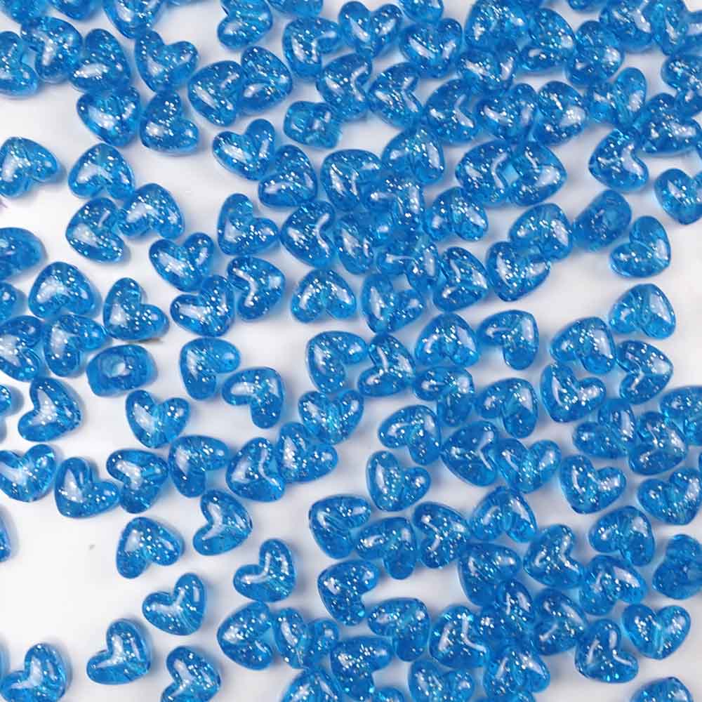 Heart Plastic Pony Beads, 13mm, Dark Turquoise Glitter, 125 beads