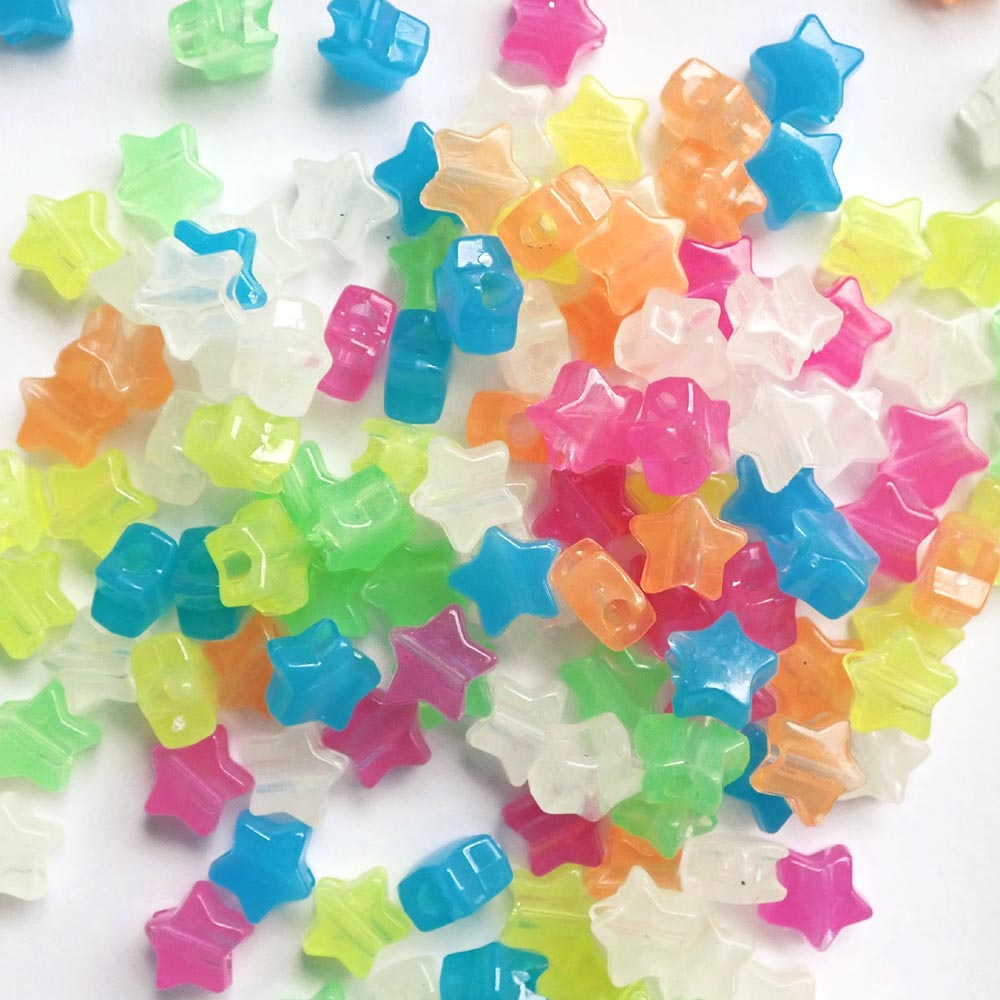 Glow Mix Star Plastic Pony Beads, 13mm, 125 beads