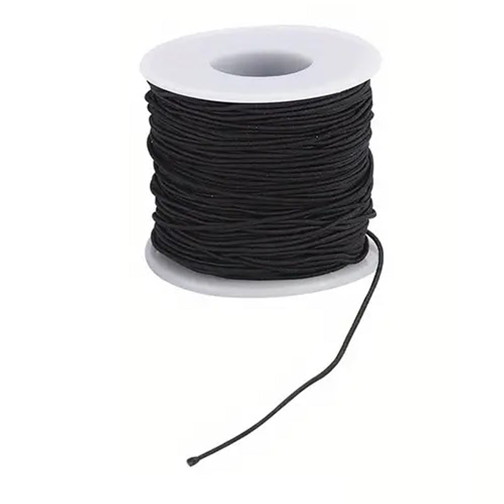 Black Round Elastic Cord, 0.9mm thick, 50 yards