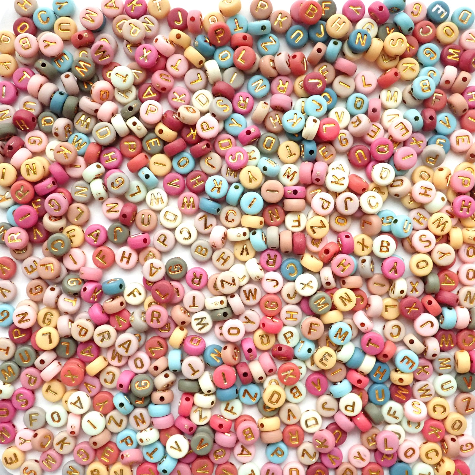 Boho Mix 7mm Round Alphabet Beads, Gold Letters Random Mix, about 600 beads
