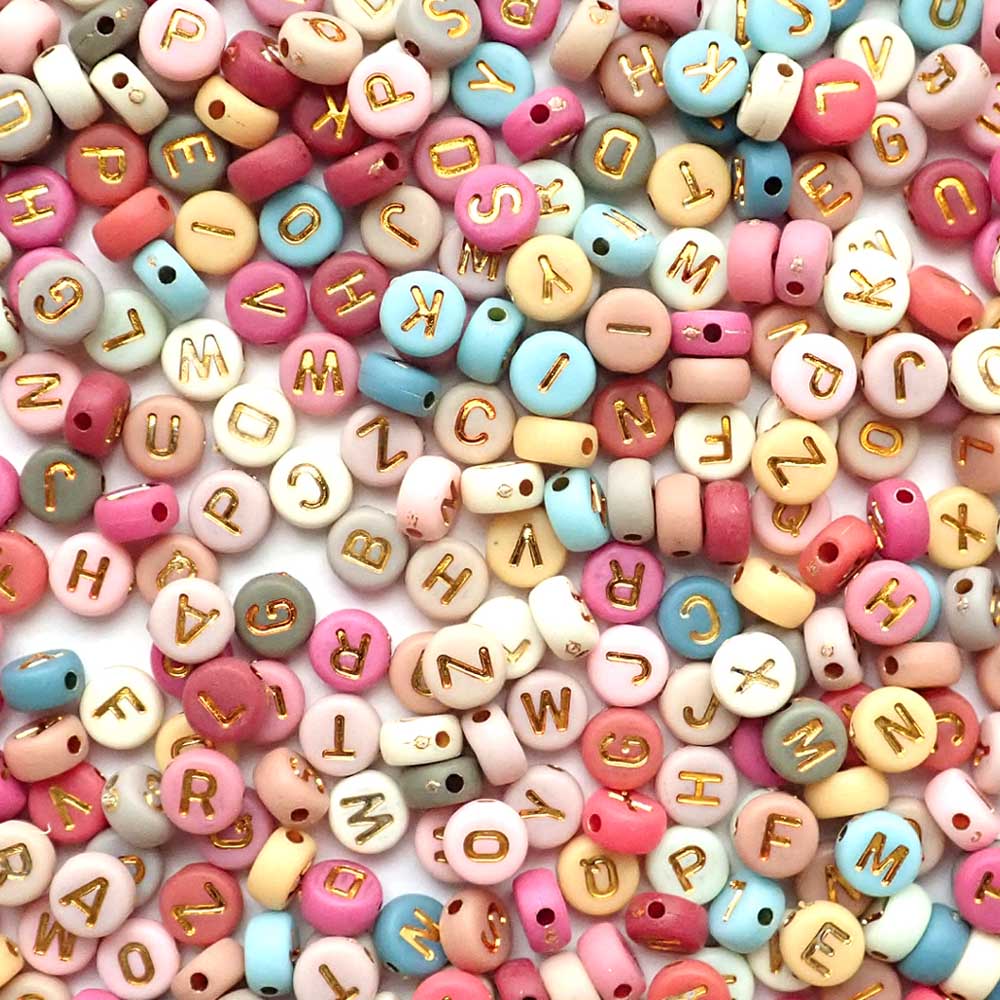 Boho Mix 7mm Round Alphabet Beads, Gold Letters Random Mix, about 600 beads