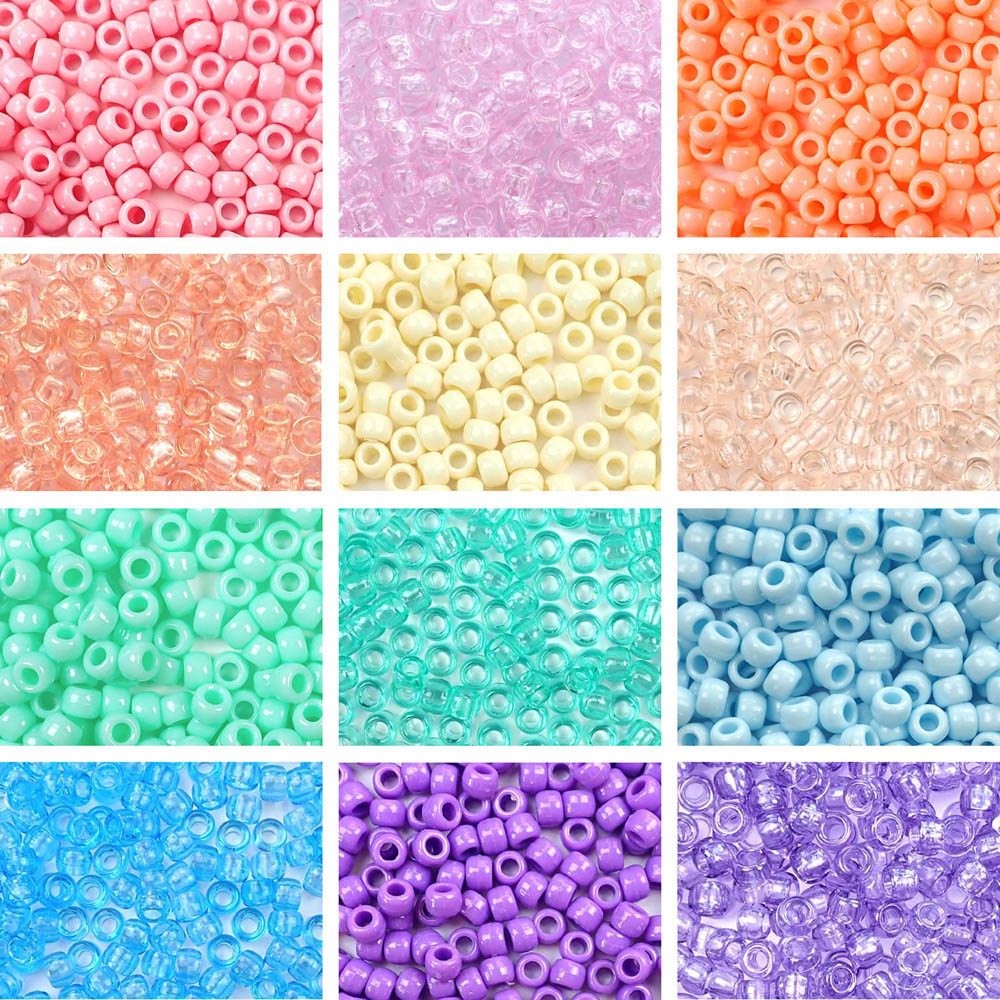 Matte Rainbow Opaque 9 Color Kit, Plastic Pony Beads 6 x 9mm, 1350 beads