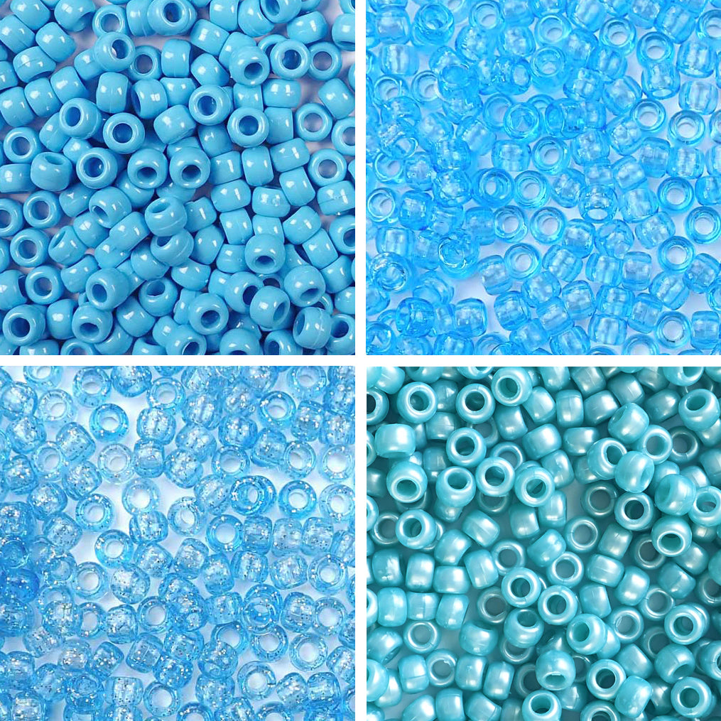 Light Blue 4 Color Kit, Plastic Pony Beads 6 x 9mm, 1000 beads