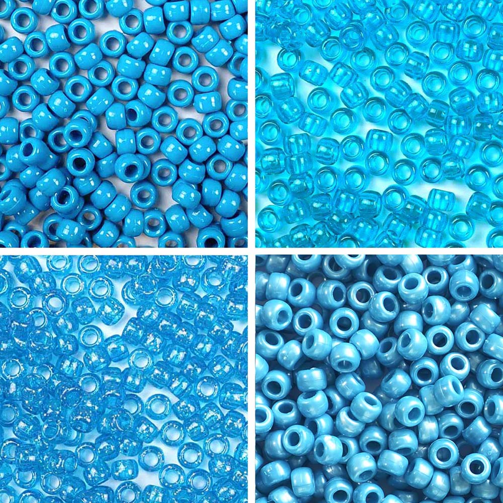 Turquoise 4 Color Kit, Plastic Pony Beads 6 x 9mm, 1000 beads