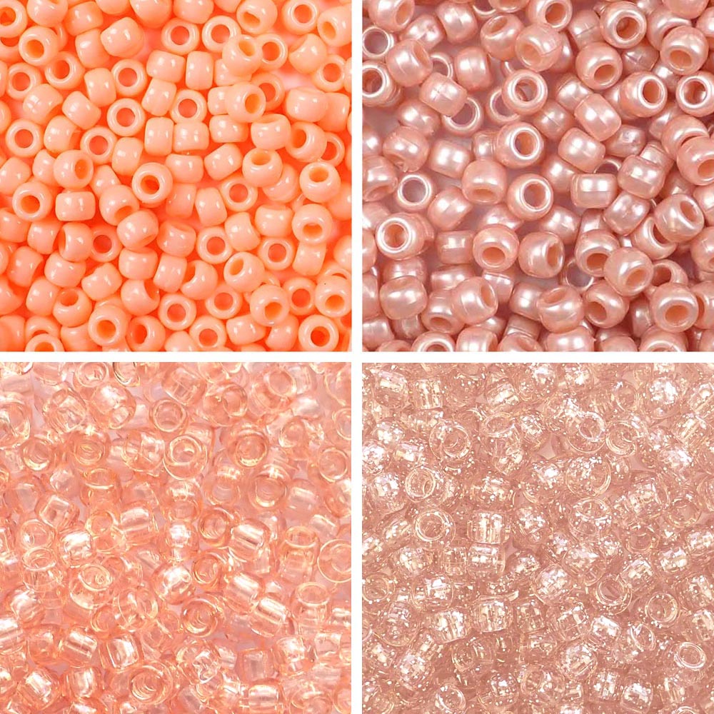 Peach 4 Color Kit, Plastic Pony Beads 6 x 9mm, 1000 beads